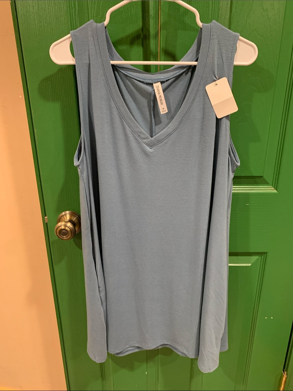 Sleeveless V-Neck Women's gown  in Dusty Blue